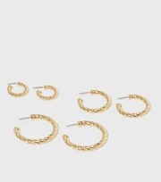 New Look 3 Pack Gold Twisted Hoop Earrings